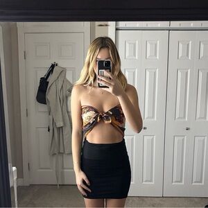 Multicolor Tie-Front Bandeau Top